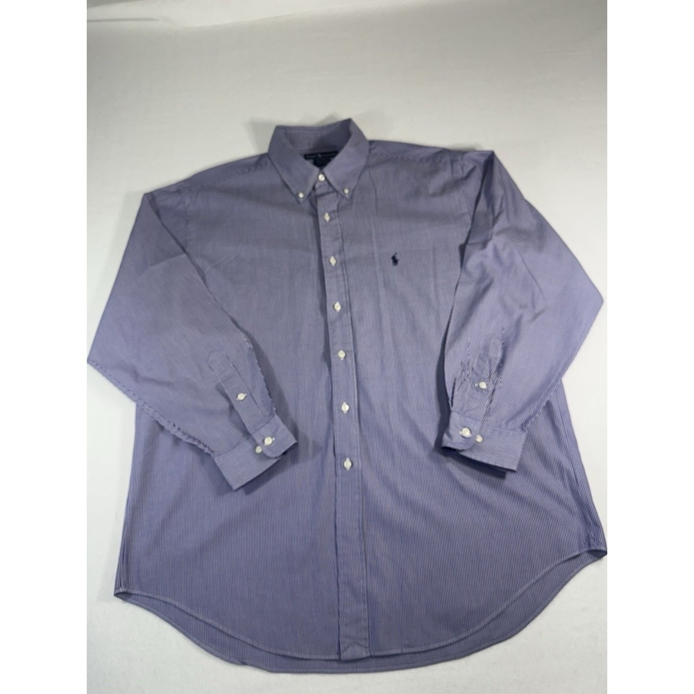 Ralph Lauren Yarmouth Shirt Mens 17 34/35 Blue White Striped Oxford Button Down